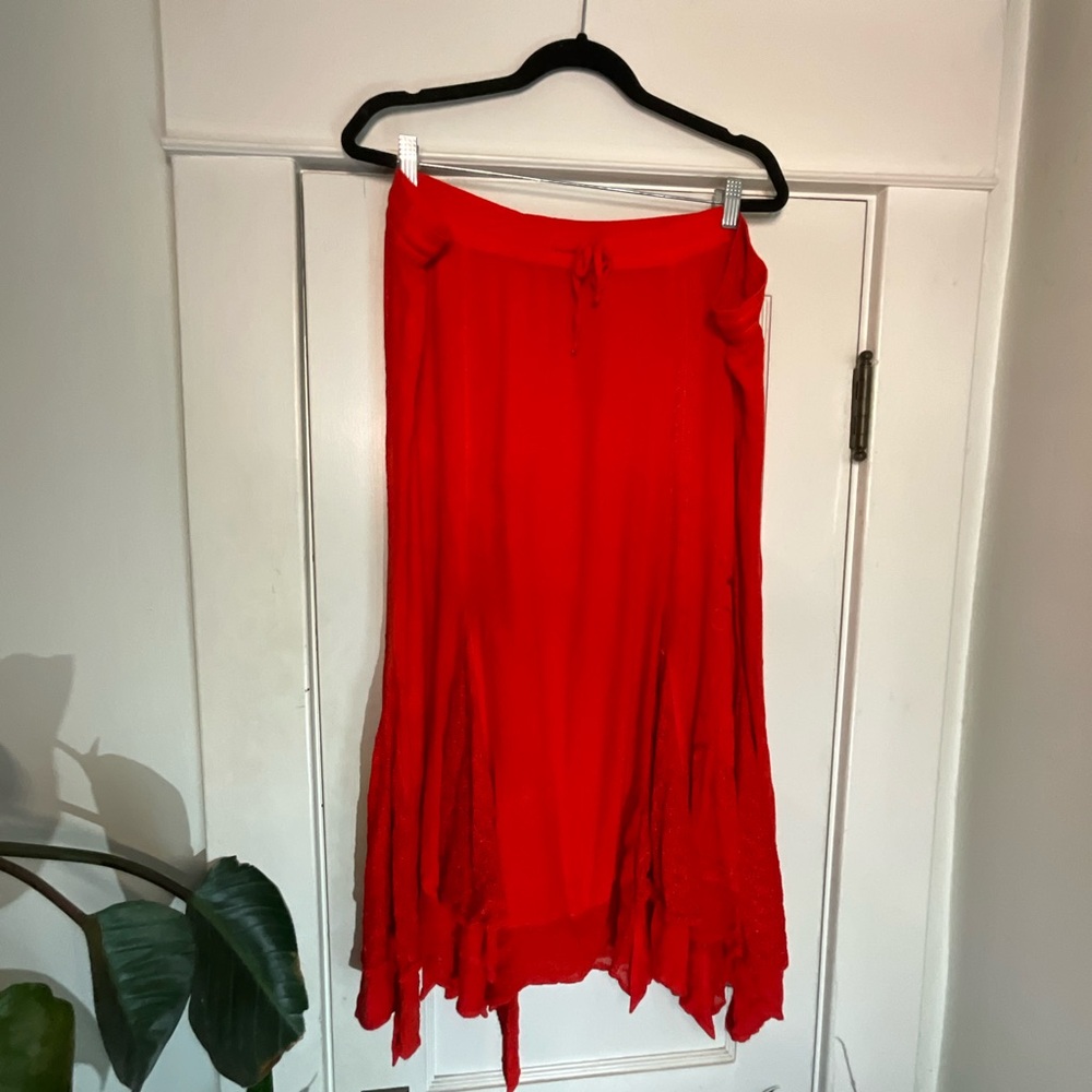Catherines Vibrant Red Embroidered Midi Skirt